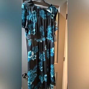 Torrid Black and Blue Floral Midi Dress